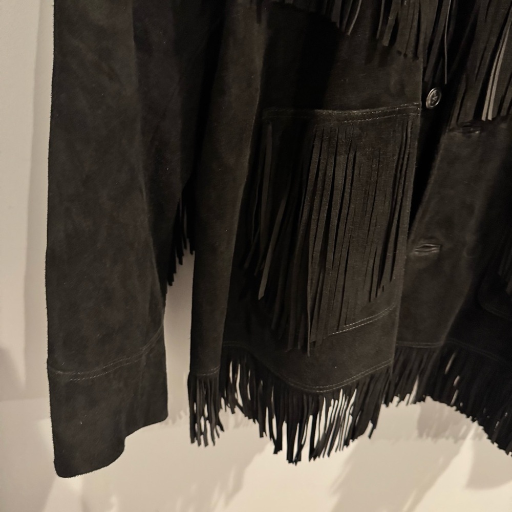 NWT Polo Ralph Lauren Fringe Suede Western Jacket in Black, Size XXL - Picture 10 of 16